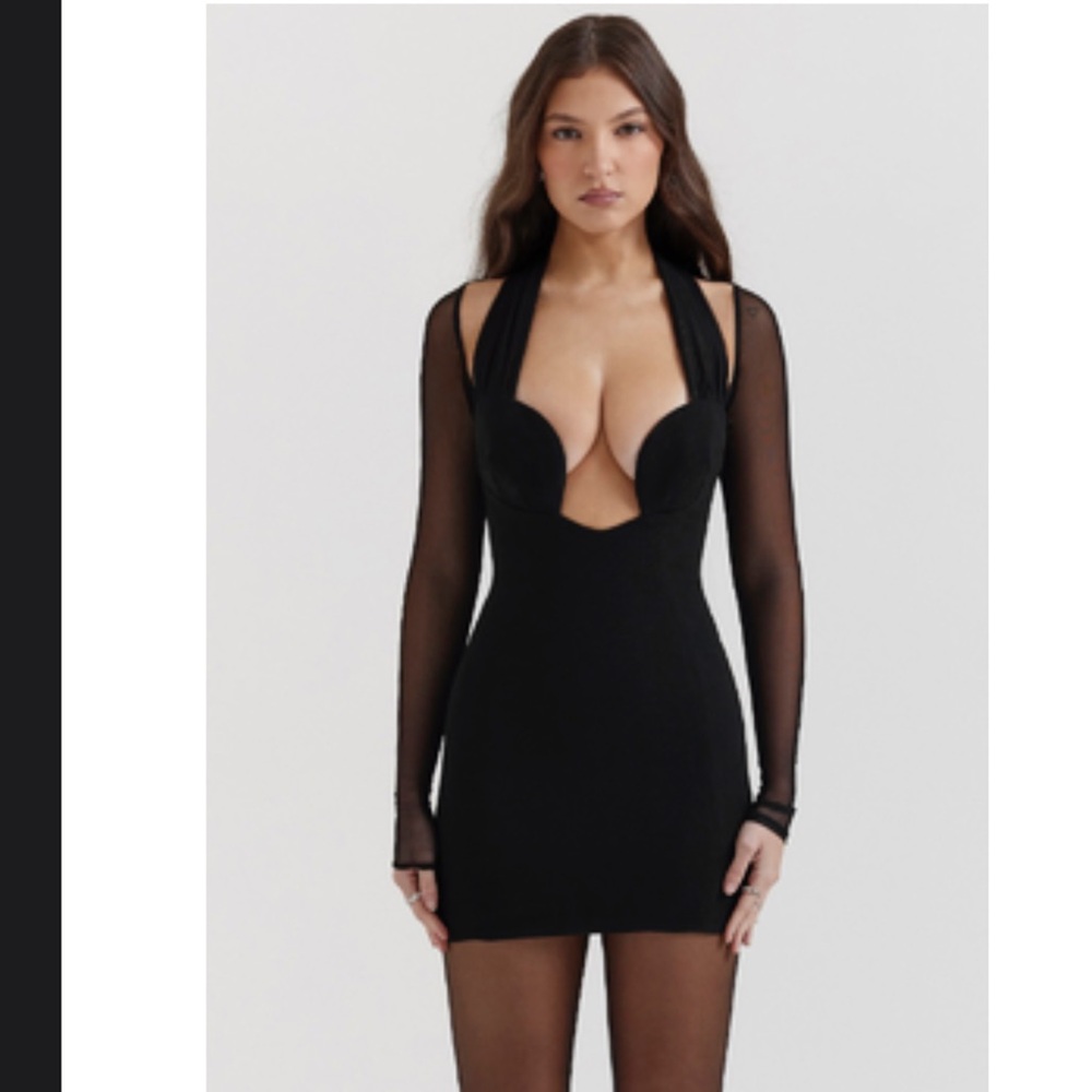 House of CB - black plunge mini dress - Size M